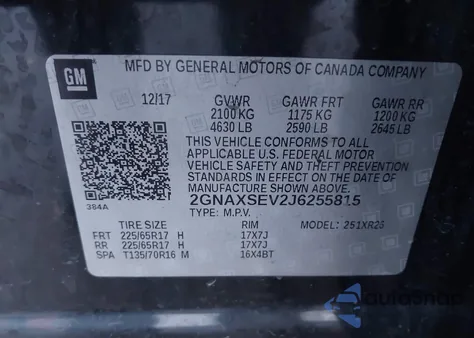 2018 Chevrolet Equinox Lt z USA, uszkodzony, nr VIN 2GNAXSEV2J6255815